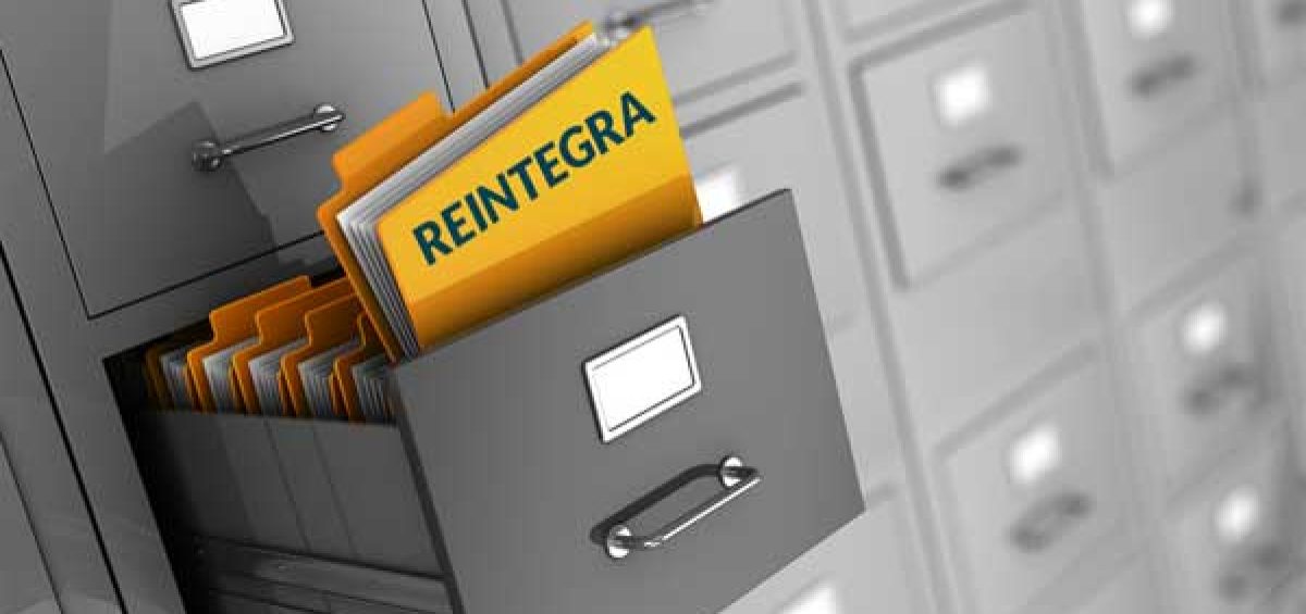 Arquivo identificado como Reintegra em gaveta de fichário, simbolizando a importância de utilizar créditos tributários e não deixar benefícios fiscais parados