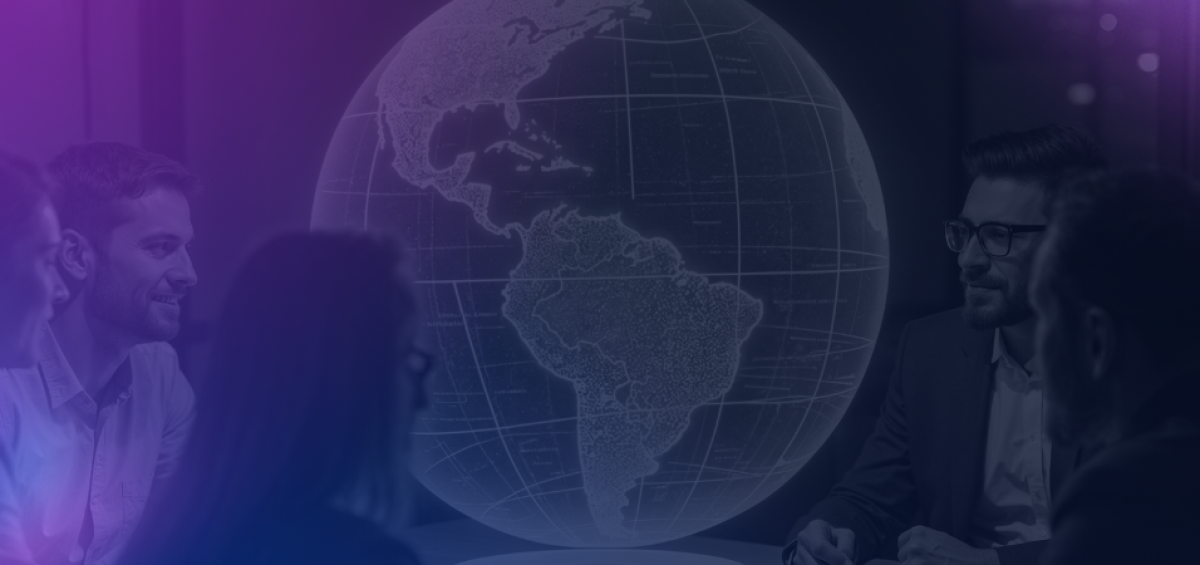 Reunião de executivos diante de um globo digital iluminado, simbolizando o impacto global do BEPS e seus efeitos nas empresas.