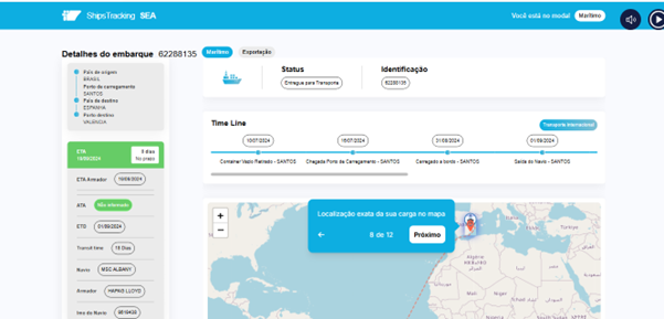 interface plataforma Narwal logx ilustrando o processo de Tracking em tempo real