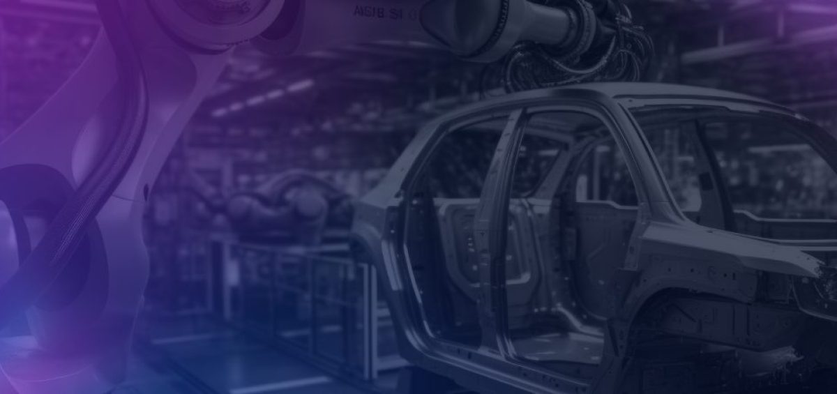 Um braço robótico montando a carroceria de um veículo em linha de produção automatizada ilustra o avanço tecnológico nas fábricas na indústria automotiva em 2026.